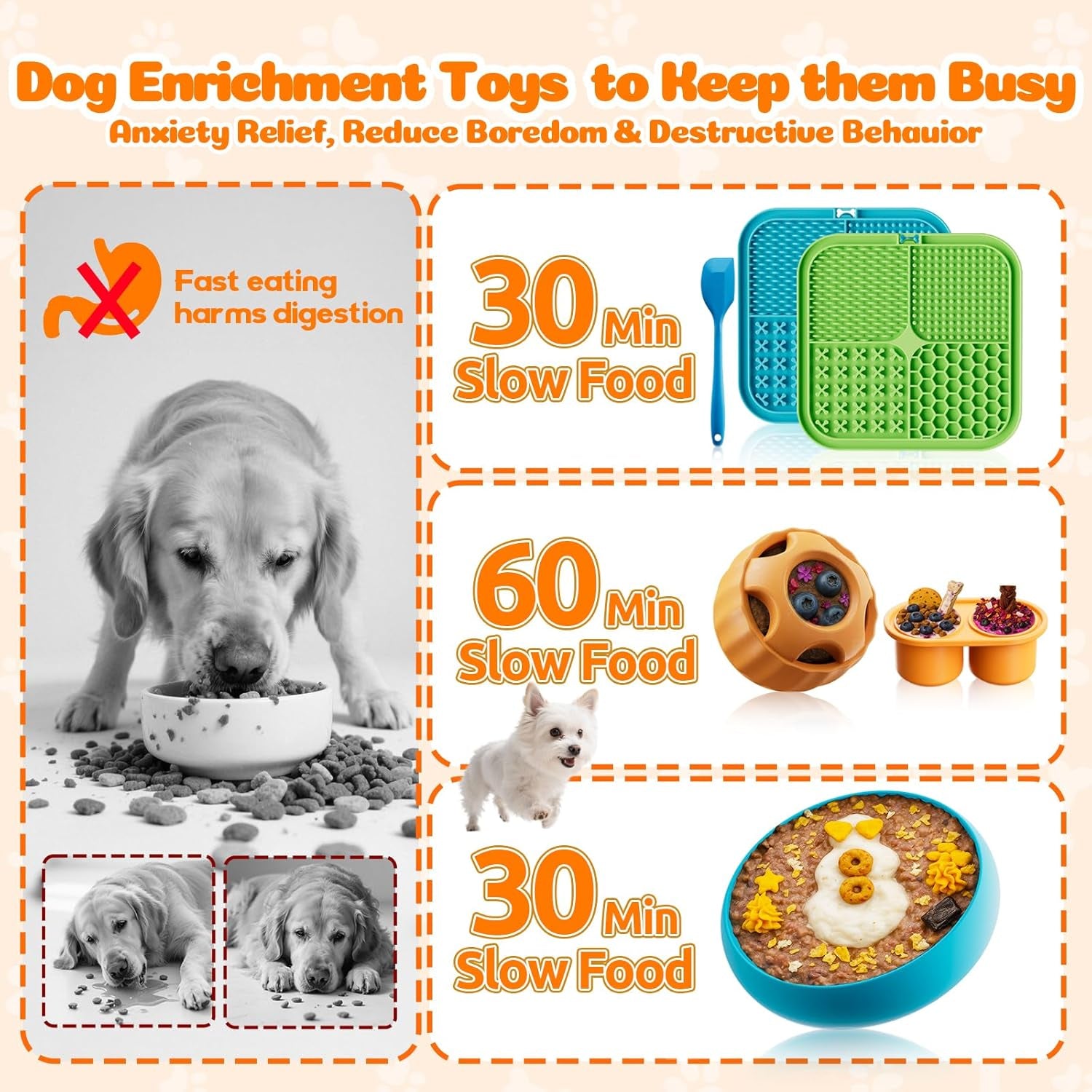 Dog Enrichment Toys 6 Pack - Dog Toys to Keep Them Busy, Lick Mat, Ball & Bowl with Peanut Butter, Frozen Treat Puzzle Dispenser for Anxiety Relief, Reduce Boredom, Perfect for Bathing Grooming