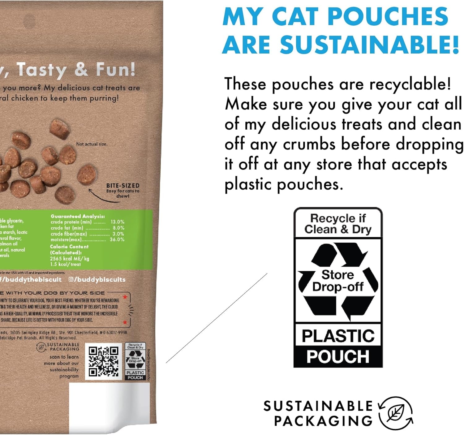 3 Oz Pouch of Grain Free Soft & Chewy Cat Treats Made with Natural Tender Chicken