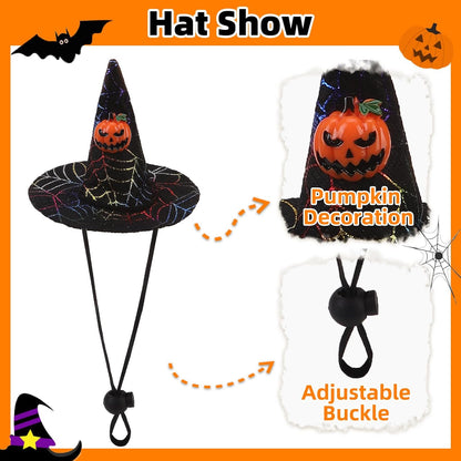 Dog Halloween Bandanas Scarf with Cute Doggy Wizard'S Hat, Pumpkin Costumes Decorations for Small Medium Large Dogs Boy Girl Funny, Black