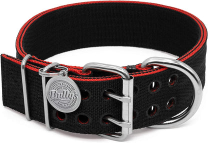 Pit Bull Collar, Dog Collar for Large Dogs, Heavy Duty Nylon, Stainless Steel Hardware (Medium, Black with Red Trim)