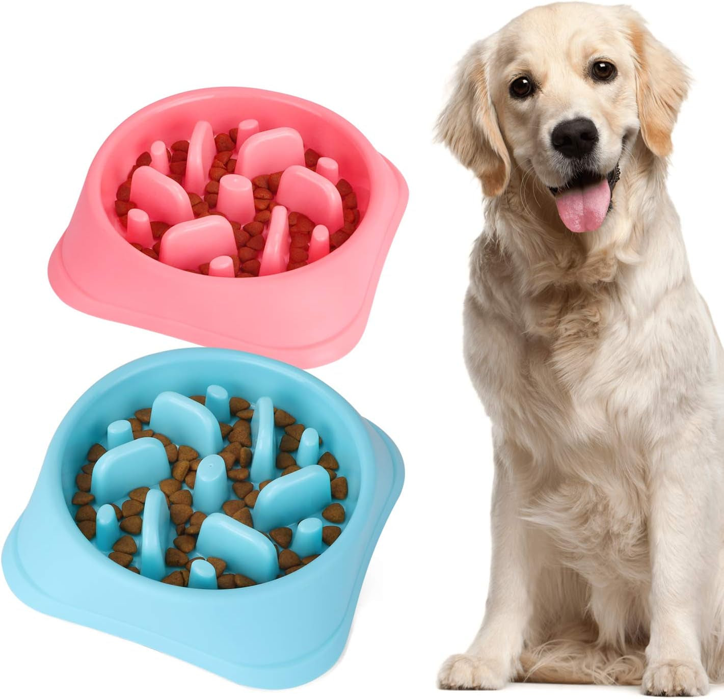 Dog Feeder Slow Eating Pet Bowl Eco-Friendly Non-Toxic Preventing Choking Healthy Design Bowl for Dog Pet(S-M,Blue+Pink)