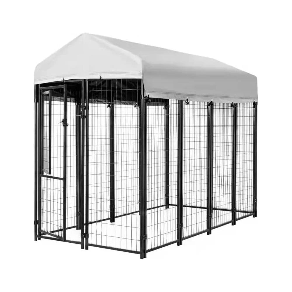 Welded Wire Dog Kennel, Indoor & Outdoor Use, Waterproof Cover Included, Black, 8 Ft X 4 Ft X 6 Ft