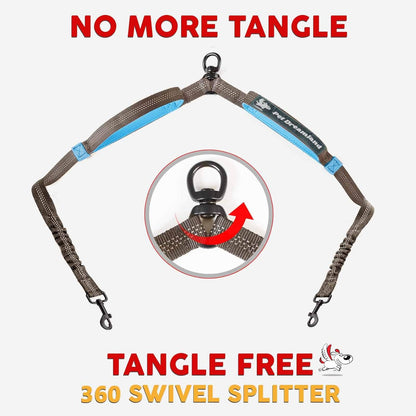 Exquisite Leash Coupler for Two Large Dogs with Tangle-Free Swivel. Dual Dog Attachment, Smooth Walks Guaranteed. You Will Absolutely Love This Amazing Gear for 2 Dogs (Grey & Blue)