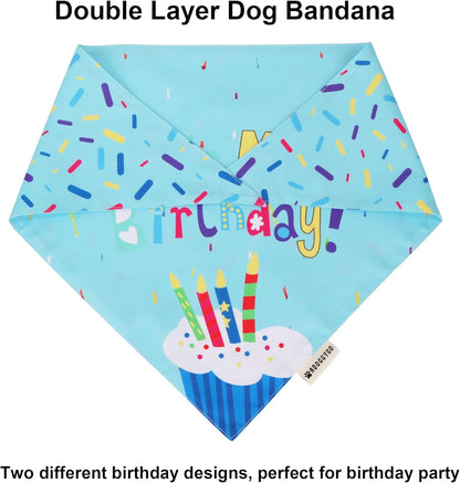 Dog Birthday Bandana Scarf and Blue Boy Pet Birthday Party Hat with Cute Bow Tie for Medium Large Dog Pet (Large)
