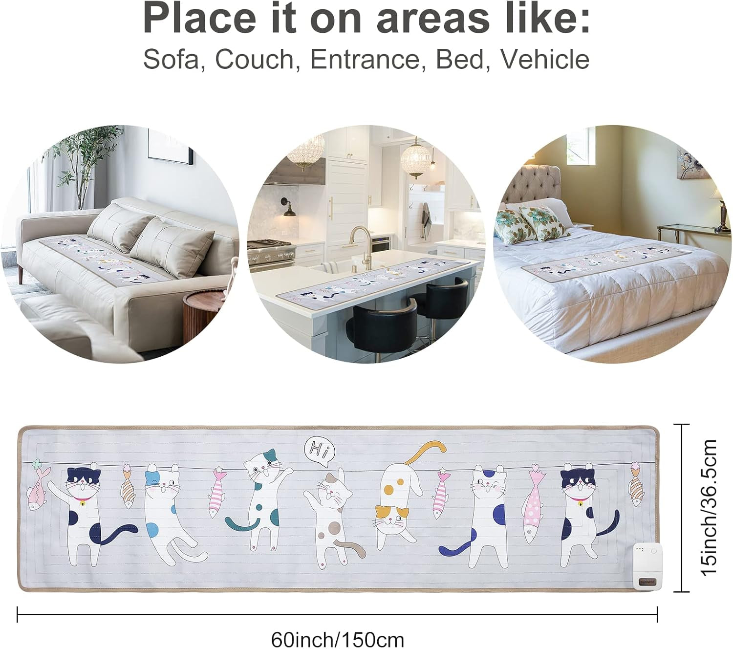 Pet Scat Training Mat, Electric Repellent Mat for Cats and Dogs, Furniture Protector Shock Pad for Couch, Counter, Bed-Cat Pattern