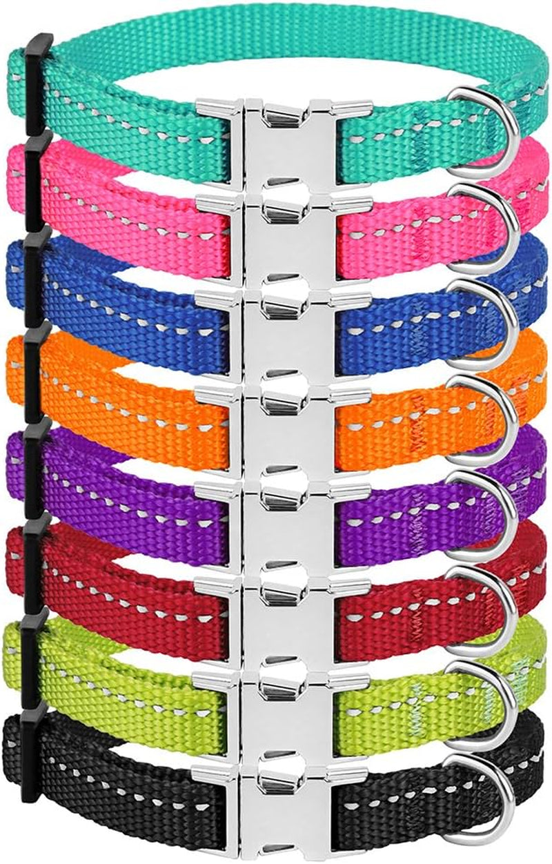 Reflective Dog Collar for a Small, Medium, Large Dog or Puppy with a Quick Release Buckle - Boy and Girl - Nylon Suitable for Swimming (7-11 Inch, Lime Green)