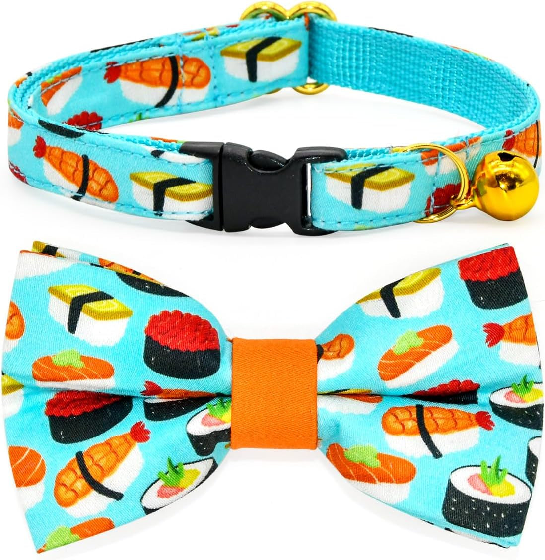 Sushi Cat Collar Bow Set, Breakaway Safety Collar, Wedding/Birthday Bowtie Collar for Kitten