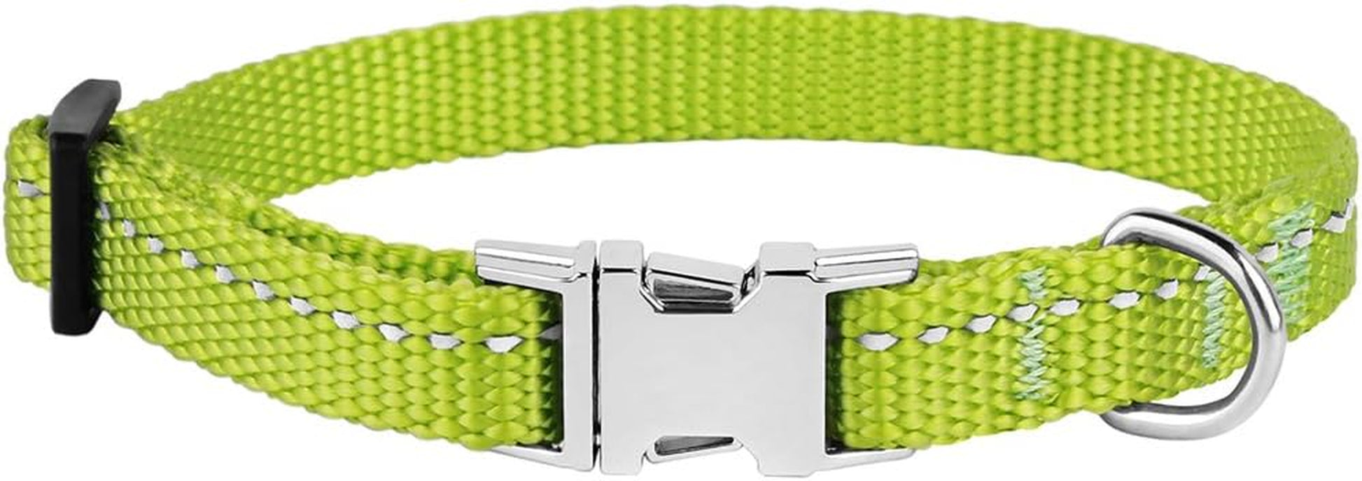 Reflective Dog Collar for a Small, Medium, Large Dog or Puppy with a Quick Release Buckle - Boy and Girl - Nylon Suitable for Swimming (7-11 Inch, Lime Green)
