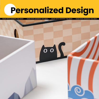 Cat Scratcher Box with 3-Layer Corrugated Board, Heavy-Duty Double-Sided Cardboard Cat Bed, Interactive Hole Design, Checkered, Large