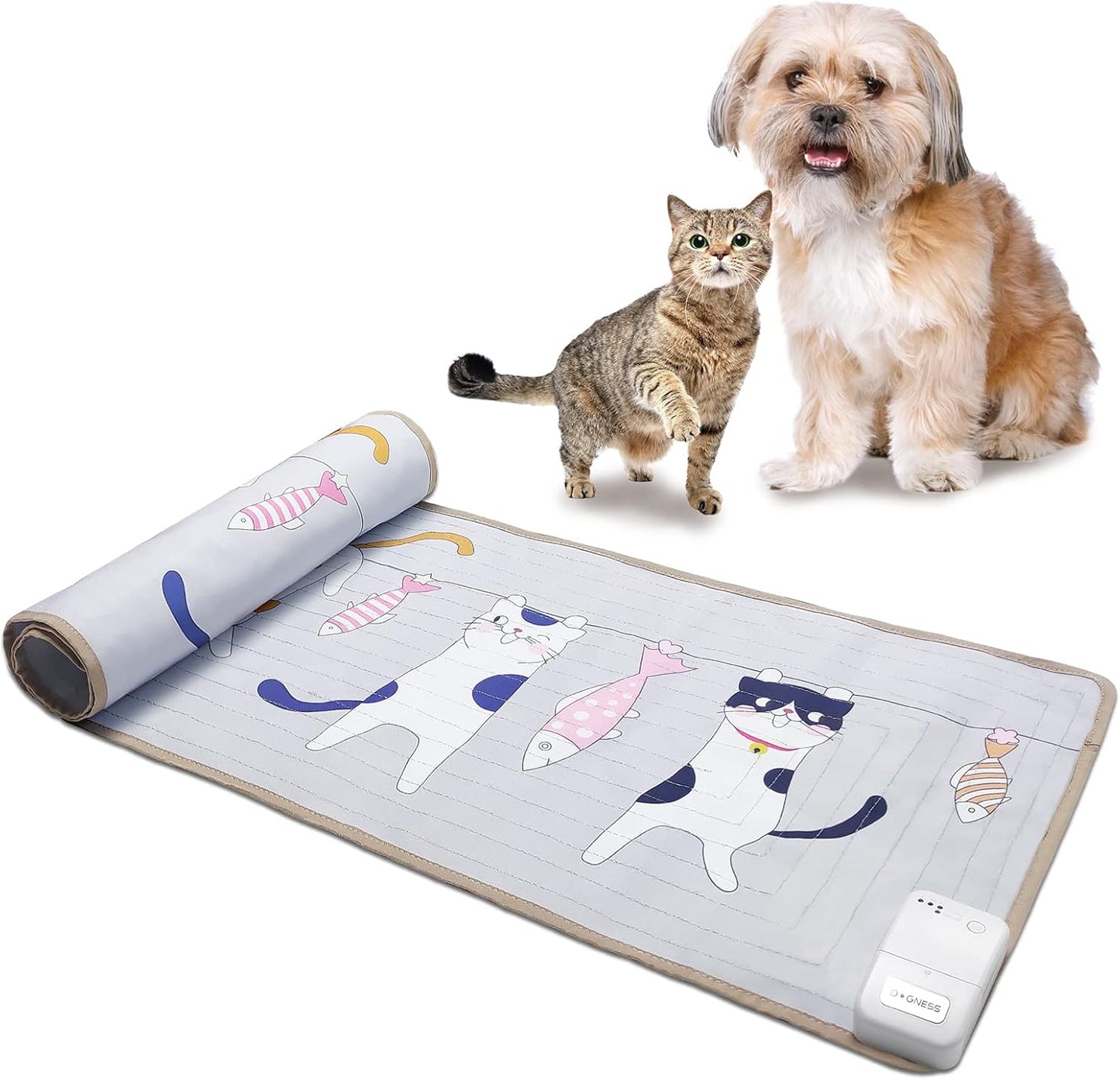 Pet Scat Training Mat, Electric Repellent Mat for Cats and Dogs, Furniture Protector Shock Pad for Couch, Counter, Bed-Cat Pattern