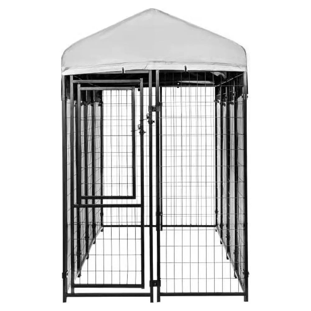 Welded Wire Dog Kennel, Indoor & Outdoor Use, Waterproof Cover Included, Black, 8 Ft X 4 Ft X 6 Ft