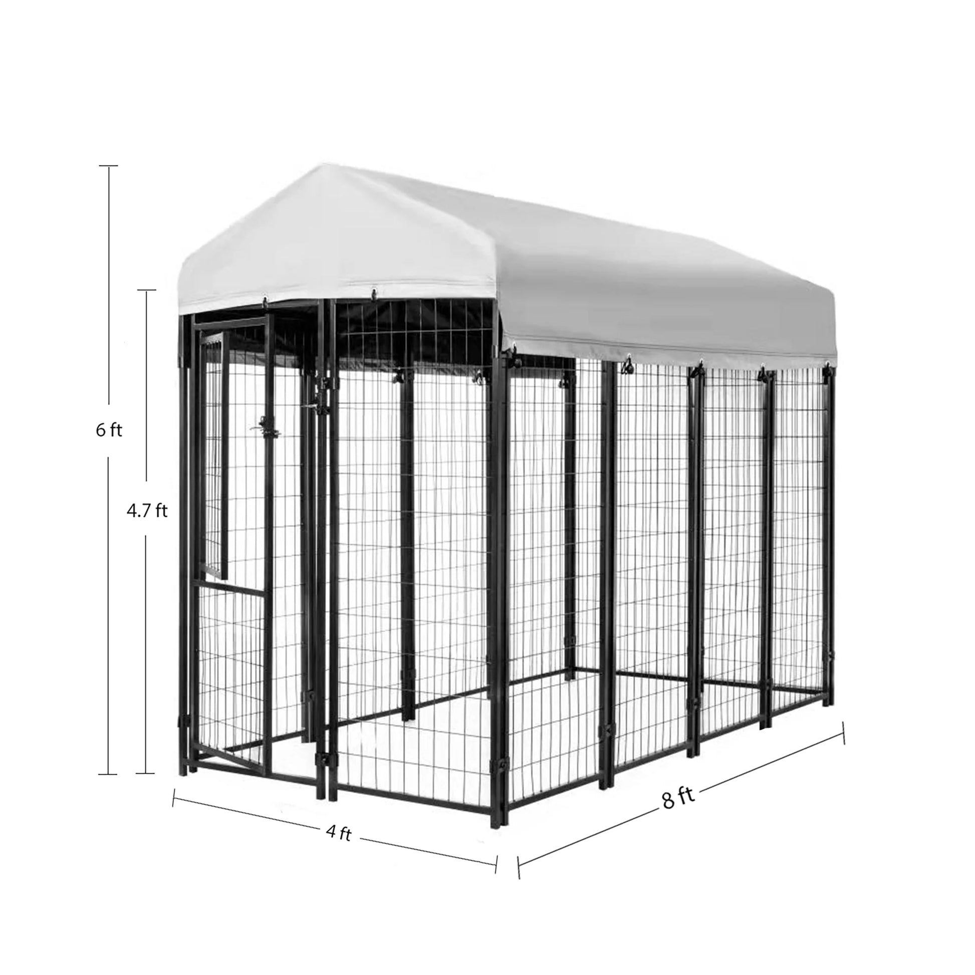 Welded Wire Dog Kennel, Indoor & Outdoor Use, Waterproof Cover Included, Black, 8 Ft X 4 Ft X 6 Ft