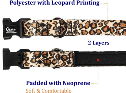 Leopard Pattern Dog Collar, Polyester Webbing, Padded with Neoprene, Soft and Comfortable for Small Medium Large Dogs.(S, Leopard)