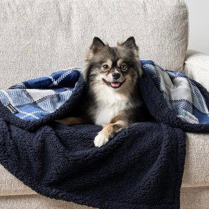 Waterproof Dog Blanket for Small Medium Dog Puppy Cat Throw for Couch Cover Leakproof Protection, Sherpa Fleece, Reversible Soft Washable 29X40 Plaid Navy Blue