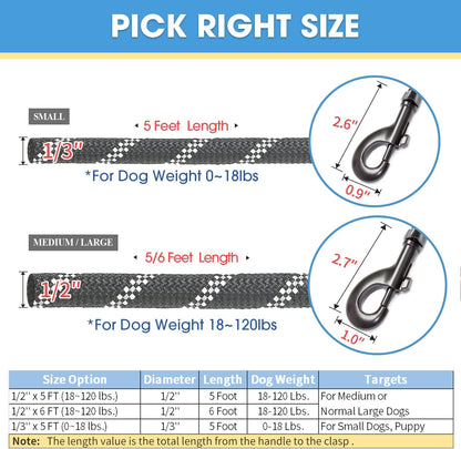 2 Packs 5/6 FT Dog Leash with Comfortable Padded Handle and Highly Reflective Threads Dog Leashes for Small Medium and Large Dogs (5FT-1/2'', Black+Black)
